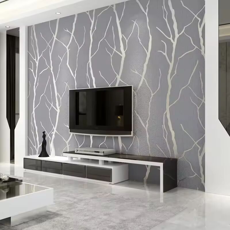 Thick Grey Velvet 3D Wallpaper for Bedroom Walls Living Room Background Flocked Tree Branches Embossed Wall Paper Home Decor